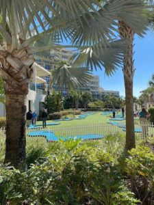 Marriott MiniLinks mini golf course with people playing aerial view