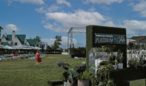 Sign reading “American Express Platinum” placed at entrance of Amex event for Amex platinum card members in Montauk, New York.