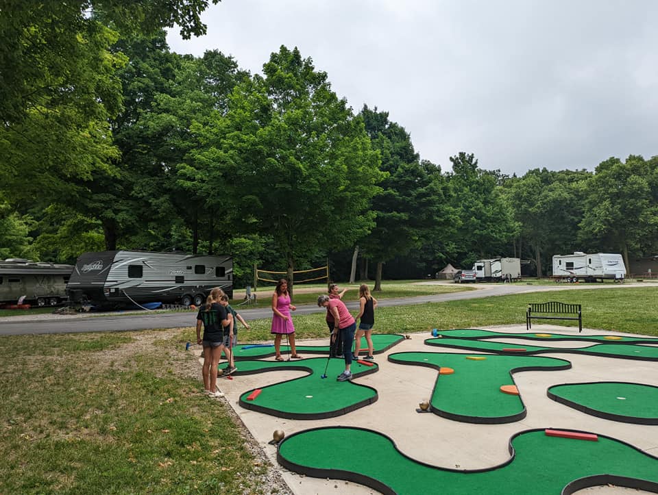 Players on the popular, portable 9-hole AGS MiniLinks™ course at the Crystal Rock Campground in Ohio