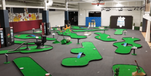 Barstool Chicago Mini Golf Open indoor layout using AGS AnyWhereLinks Jr.® modular mini golf course