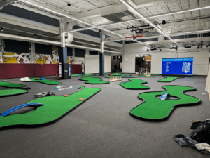 AnyWhereLinks Jr. golf holes being arranged for the Barstool Chicago Mini Golf Open