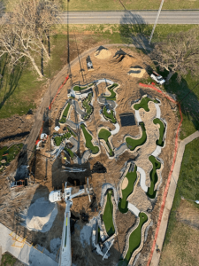 Aerial view of the new City of Pittsurg, KS 18-holemini golf course under construction