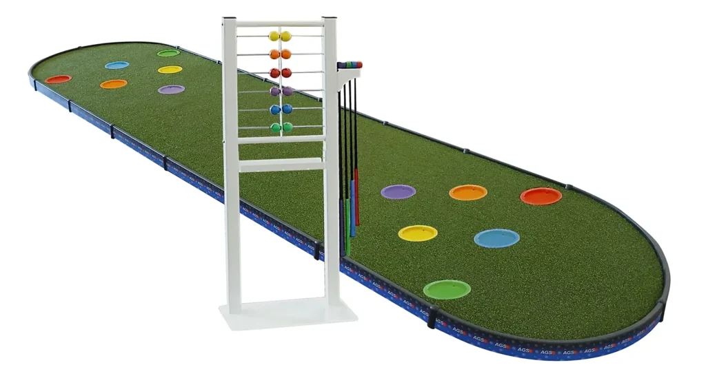 AGS portable PongBoardMiniGolf with color-matched sliding-ball Scoring Unit /putter holder