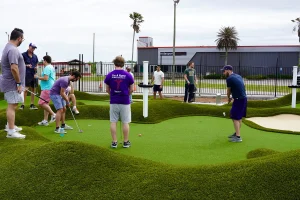 Players on a Throttle & Swing mini golf hole encounter a new cup placement!