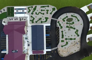 Artist’s aerial rendering of mini golf course and game courts at Alpen Bluffs in Gaylord, Michigan