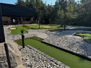 Faux sand traps on the AGS mini golf holes at Northern Lights Recreation FEC in Harbor Springs, MI